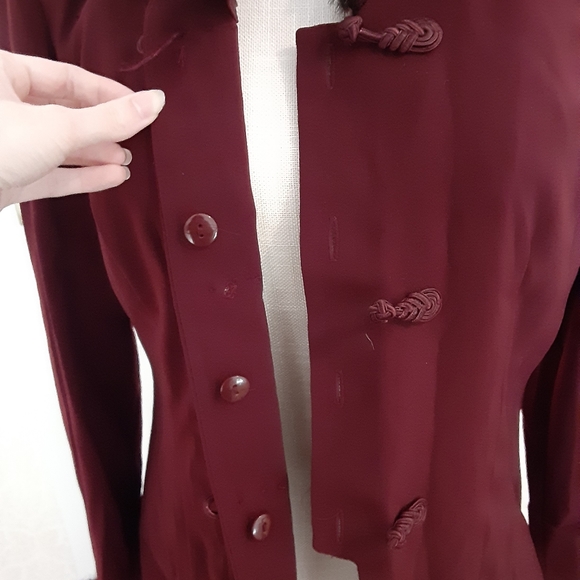 Lined Faux Fur and Decorative Buttons Wine Jacket (Plaza South) - Picture 5 of 13